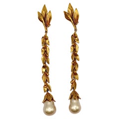 YVES SAINT LAURENT YSL Vintage Orecchini pendenti floreali extra lunghi in tonalità oro