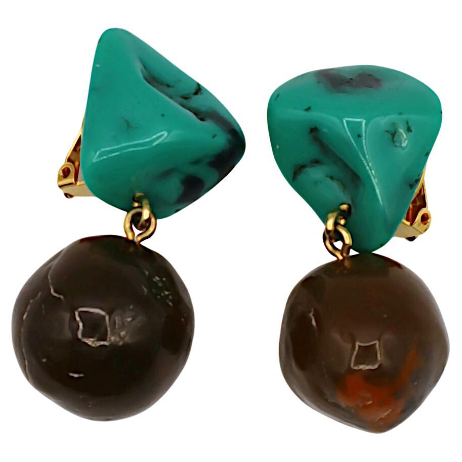 YVES SAINT LAURENT YSL Vintage Faux Stone Dangling Earrings For Sale