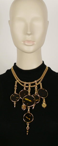 Yves Saint Laurent YSL Vintage Faux Tortoise Shell Discs Statement Necklace