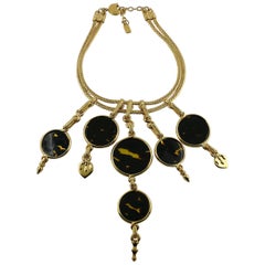 Yves Saint Laurent YSL Vintage Faux Tortoise Shell Discs Statement Necklace