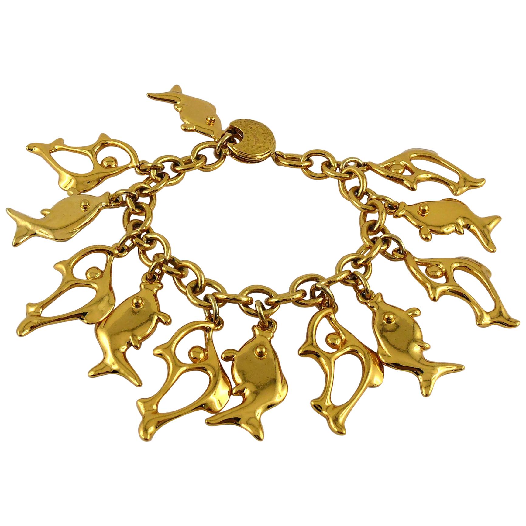 Yves Saint Laurent YSL Vintage Fish Charm Bracelet For Sale