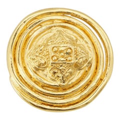 Yves Saint Laurent YSL Vintage Floral Nest Gold Round Badge Openwork Brooch Pin