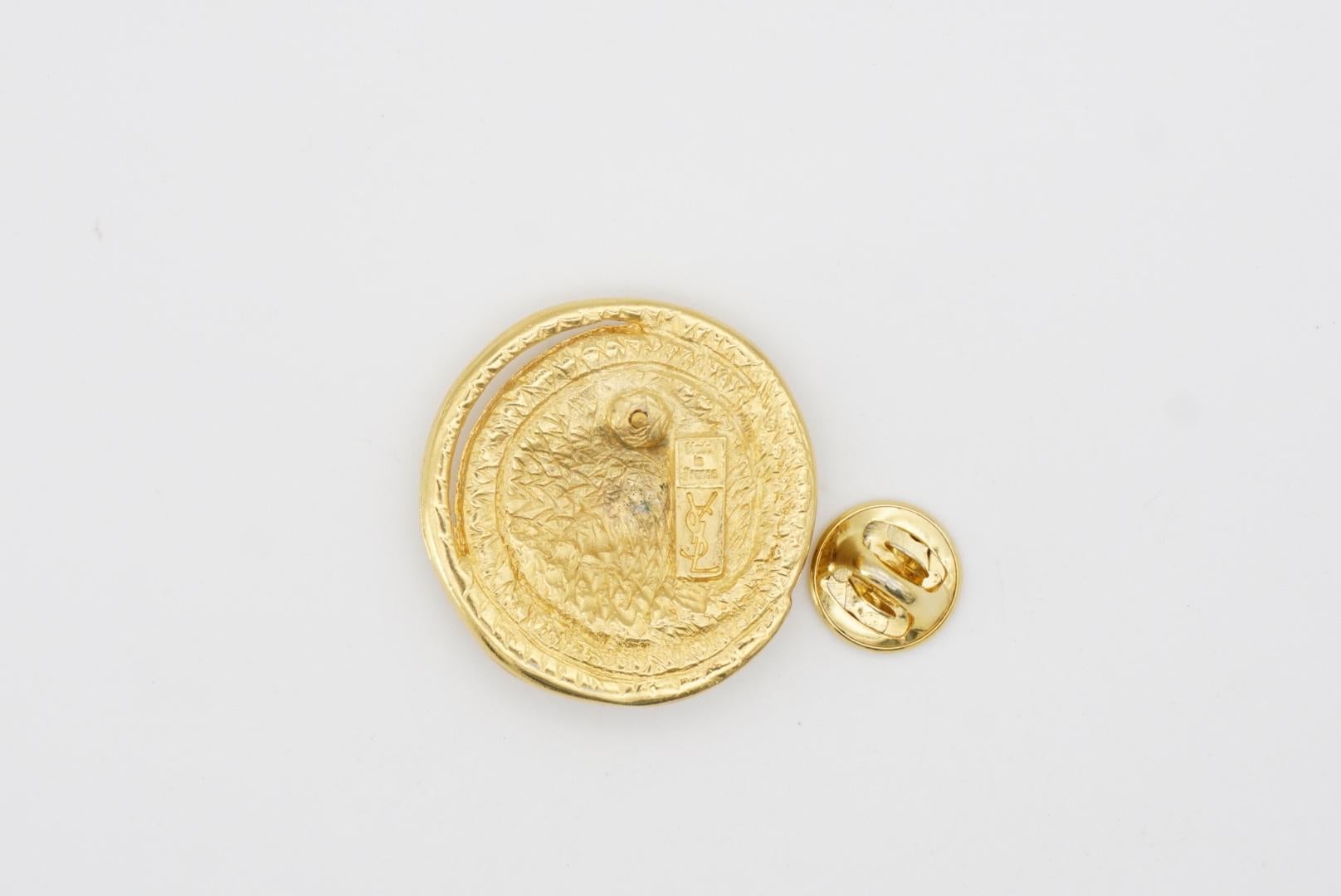 Yves Saint Laurent YSL Vintage Floral Nest Round Badge Openwork Gold Brooch Pin For Sale 2