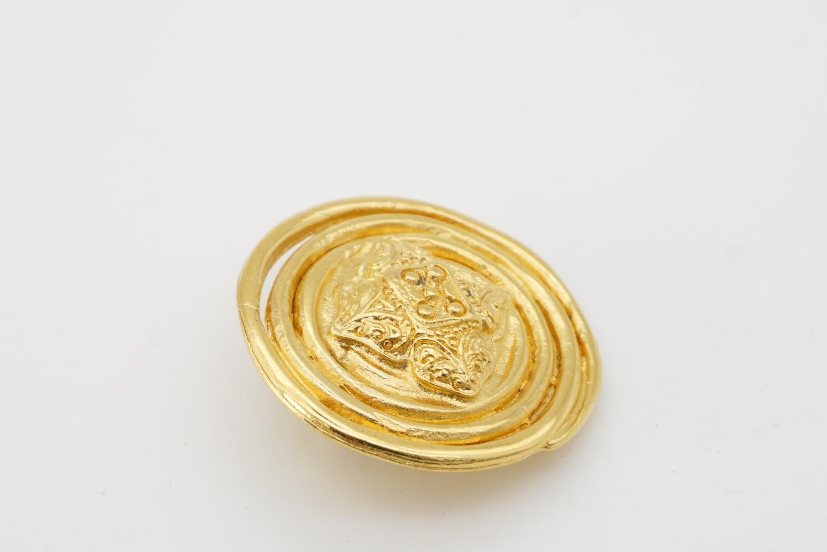 Yves Saint Laurent YSL Vintage Floral Nest Round Badge Openwork Gold Brooch Pin 5