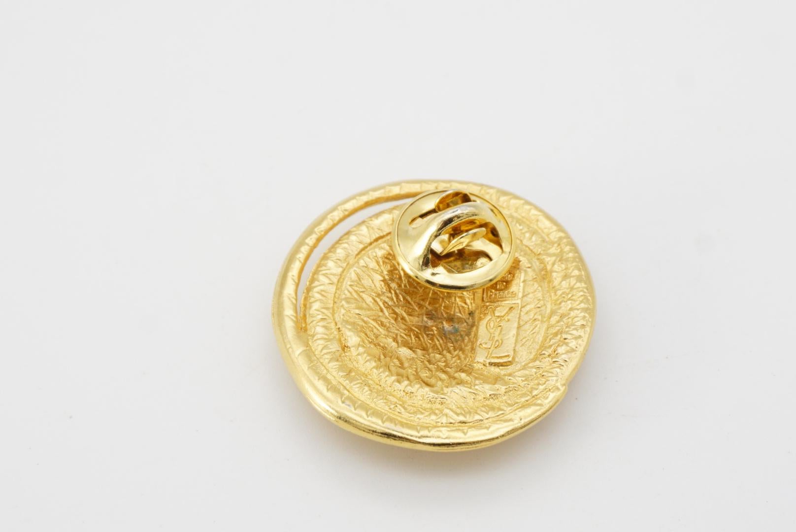 Yves Saint Laurent YSL Vintage Floral Nest Round Badge Openwork Gold Brooch Pin 7