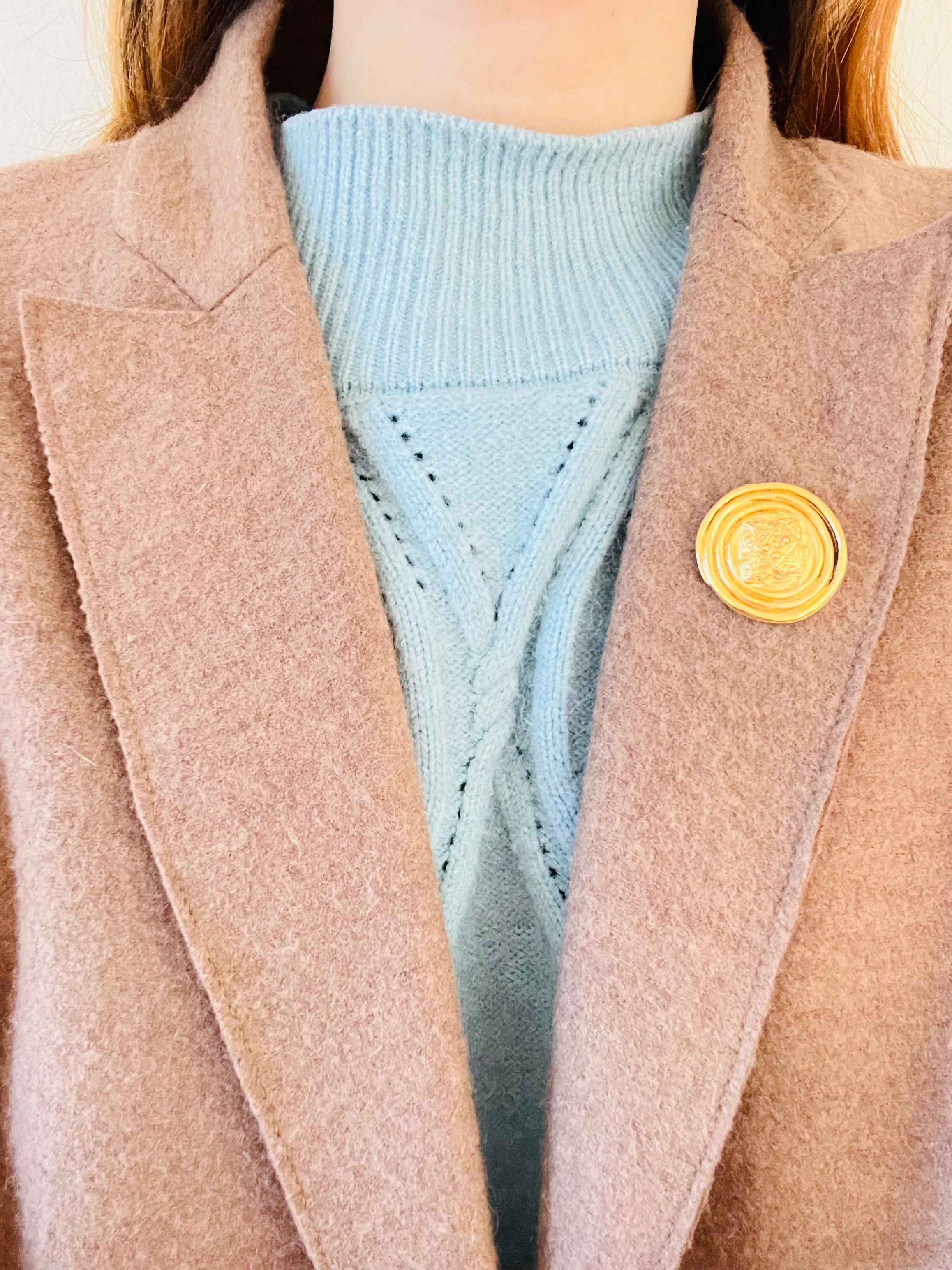 Yves Saint Laurent YSL Vintage Floral Nest Round Badge Openwork Gold Brooch Pin 3