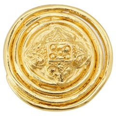 Yves Saint Laurent YSL Vintage Floral Nest Round Badge Openwork Gold Brooch Pin