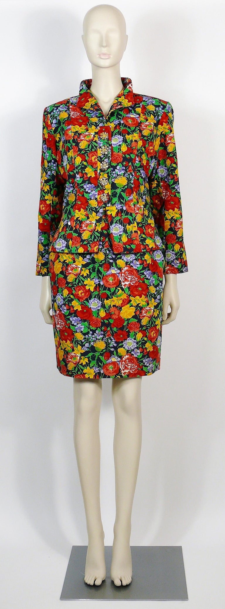 Yves Saint Laurent YSL Vintage Floral Print Skirt Suit Spring/Summer ...