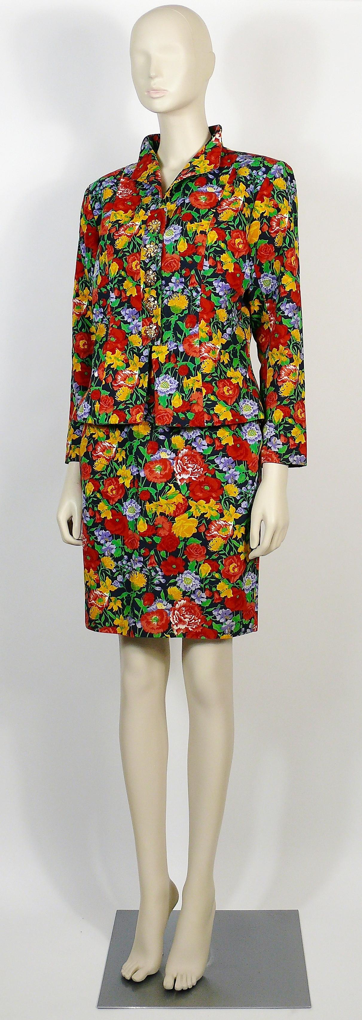 Brown Yves Saint Laurent YSL Vintage Floral Print Skirt Suit Spring/Summer 1992 For Sale