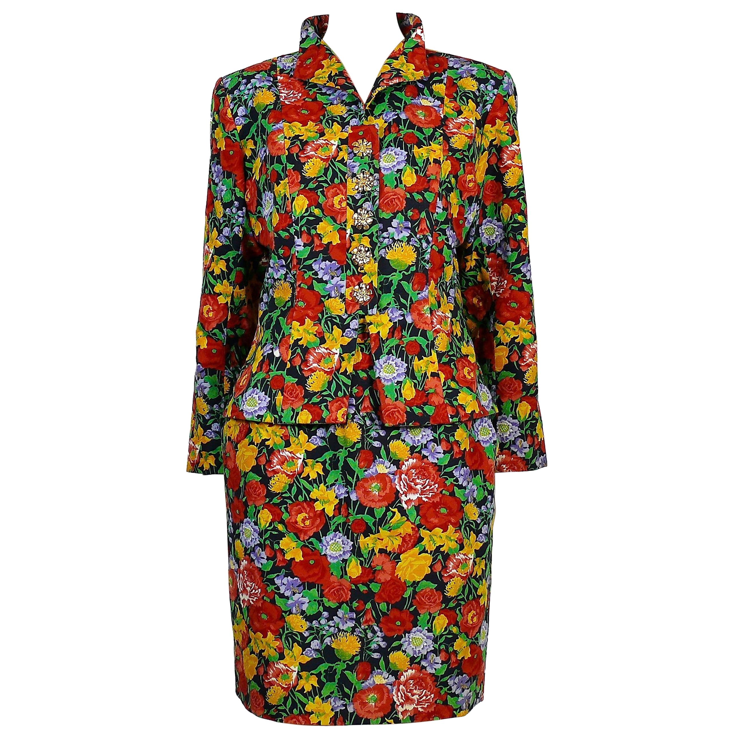 Yves Saint Laurent YSL Vintage Floral Print Skirt Suit Spring/Summer 1992