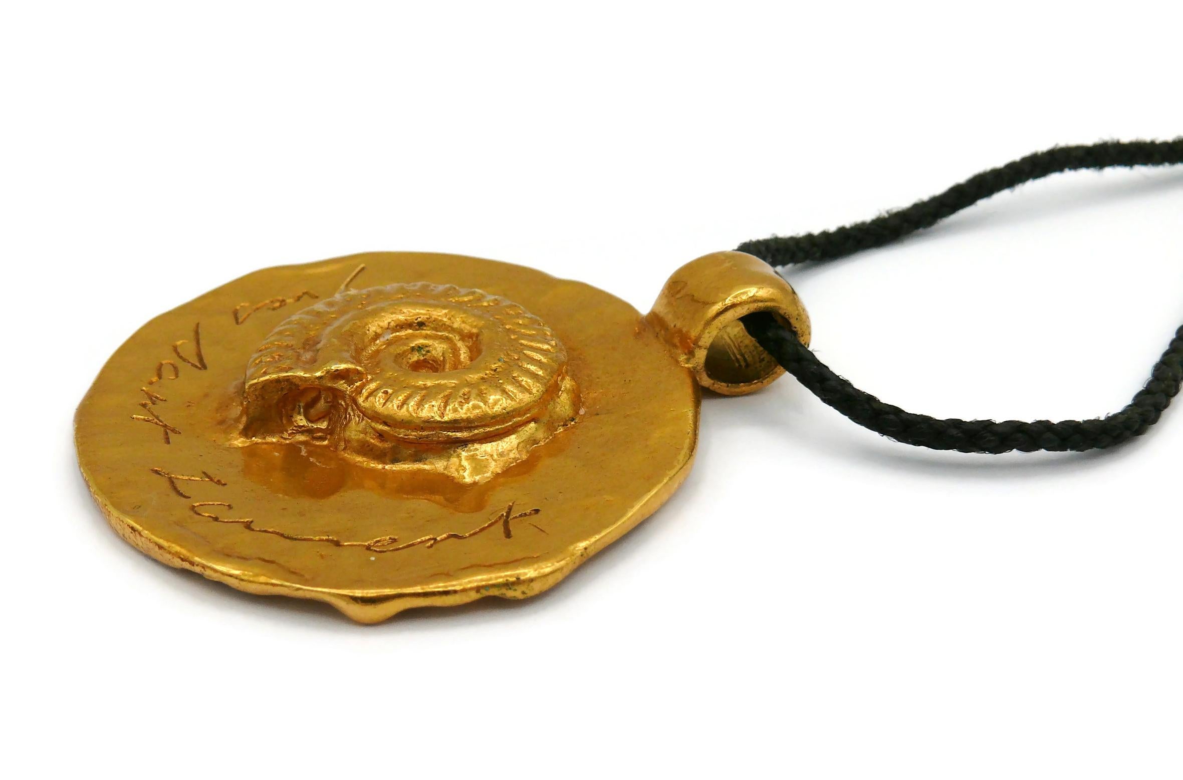 YVES SAINT LAURENT YSL Vintage Fossil Medallion Pendant Necklace For Sale 3