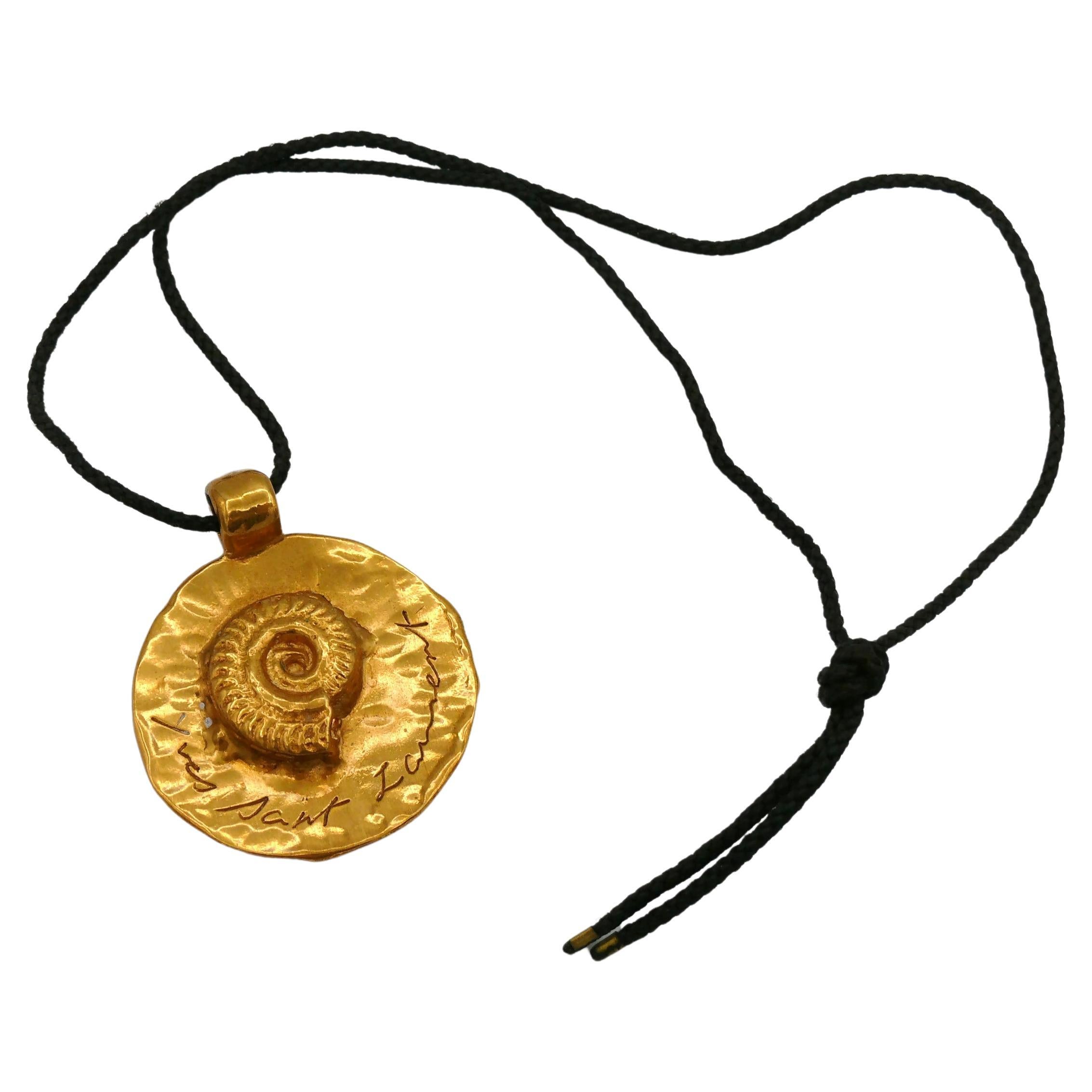 YVES SAINT LAURENT YSL Vintage Fossil Medallion Pendant Necklace For Sale