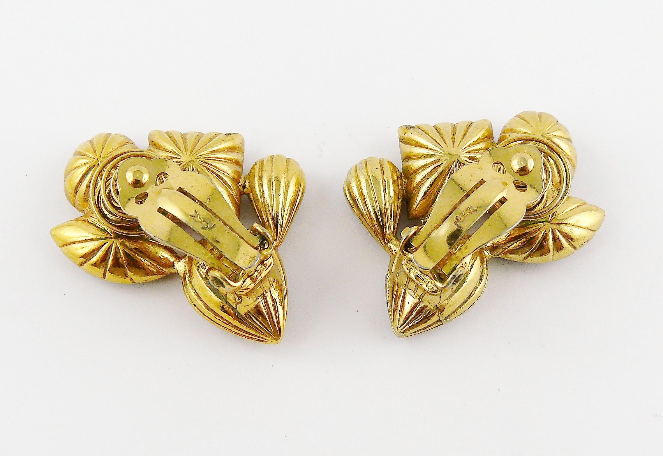 Yves Saint Laurent YSL Vintage Geometric Crystals Clip-On Earrings In Good Condition In Nice, FR