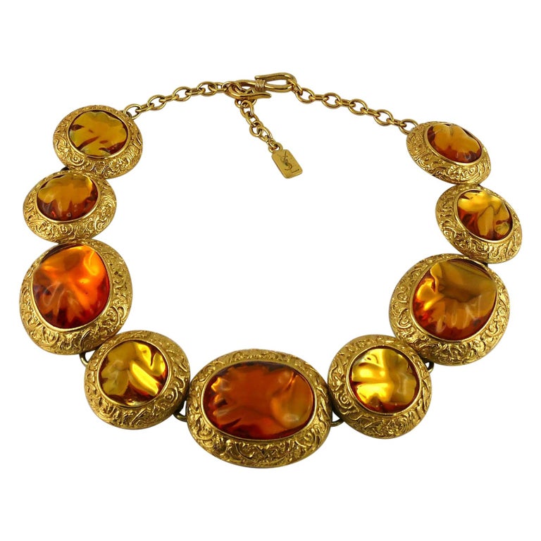 Yves Saint Laurent YSL Vintage Gilt and Resin Nugget Necklace at 1stDibs