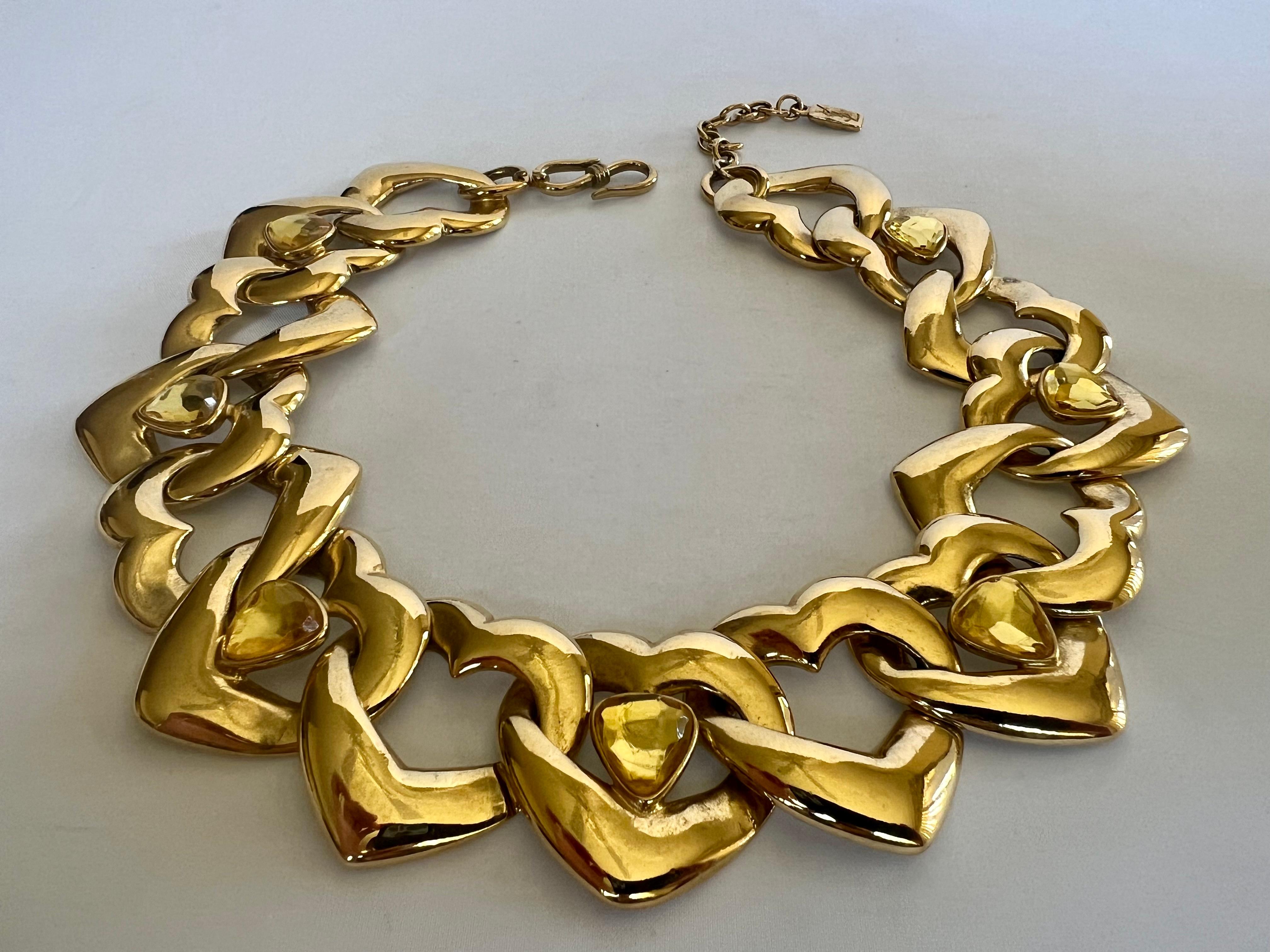 Artisan Yves Saint Laurent (YSL) Vintage Gilt Heart Collier 