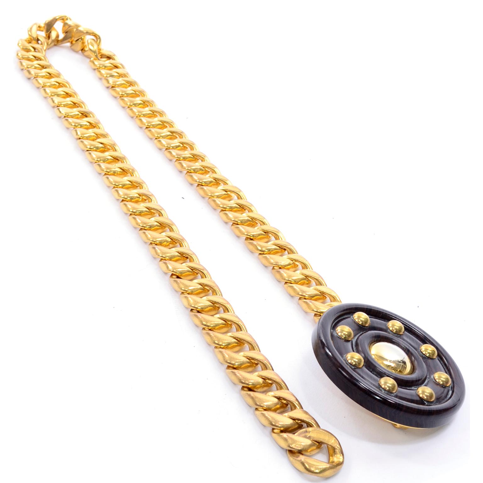 Yves Saint Laurent YSL Vintage Gold Chain Belt With Medallion Adjustable 2
