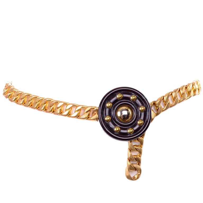 Yves Saint Laurent YSL Vintage Gold Chain Belt With Medallion