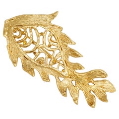 Yves Saint Laurent YSL Vintage Gold Goldfish Citrine Crystals Openwork Brooch