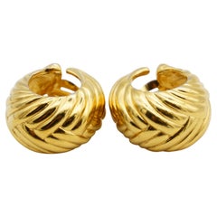 Yves Saint Laurent YSL Vintage Gold Large Wheat Shell Domed Chunky Earrings