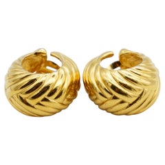 Yves Saint Laurent YSL Vintage Gold Large Wheat Shell Domed Chunky Earrings