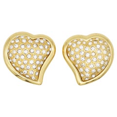 Yves Saint Laurent YSL Vintage Gold Massive Large Crystals Heart Love Earrings