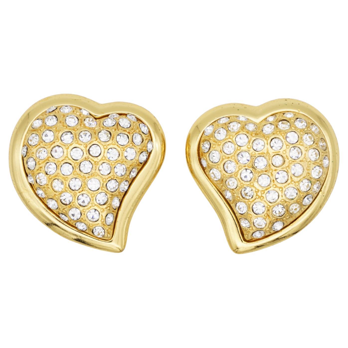 Yves Saint Laurent YSL Vintage Gold Massive Large Crystals Heart Love Earrings