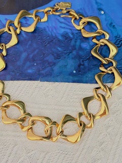Yves Saint Laurent YSL Vintage Gold Omega Interlocked Square Curb Link Necklace