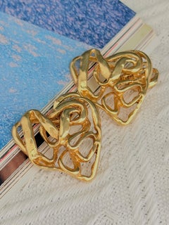 Yves Saint Laurent YSL Vintage Gold Openwork Heart Tangled Wirework Cufflinks