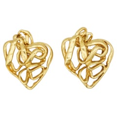 Yves Saint Laurent YSL Vintage Gold Openwork Heart Tangled Wirework Cufflinks