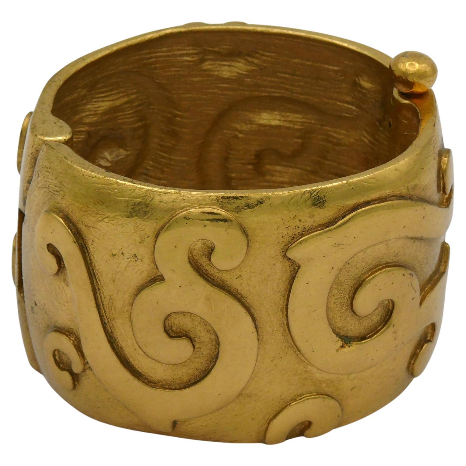 YVES SAINT LAURENT YSL Vintage Gold Tone Arabesques Cuff Bracelet For Sale