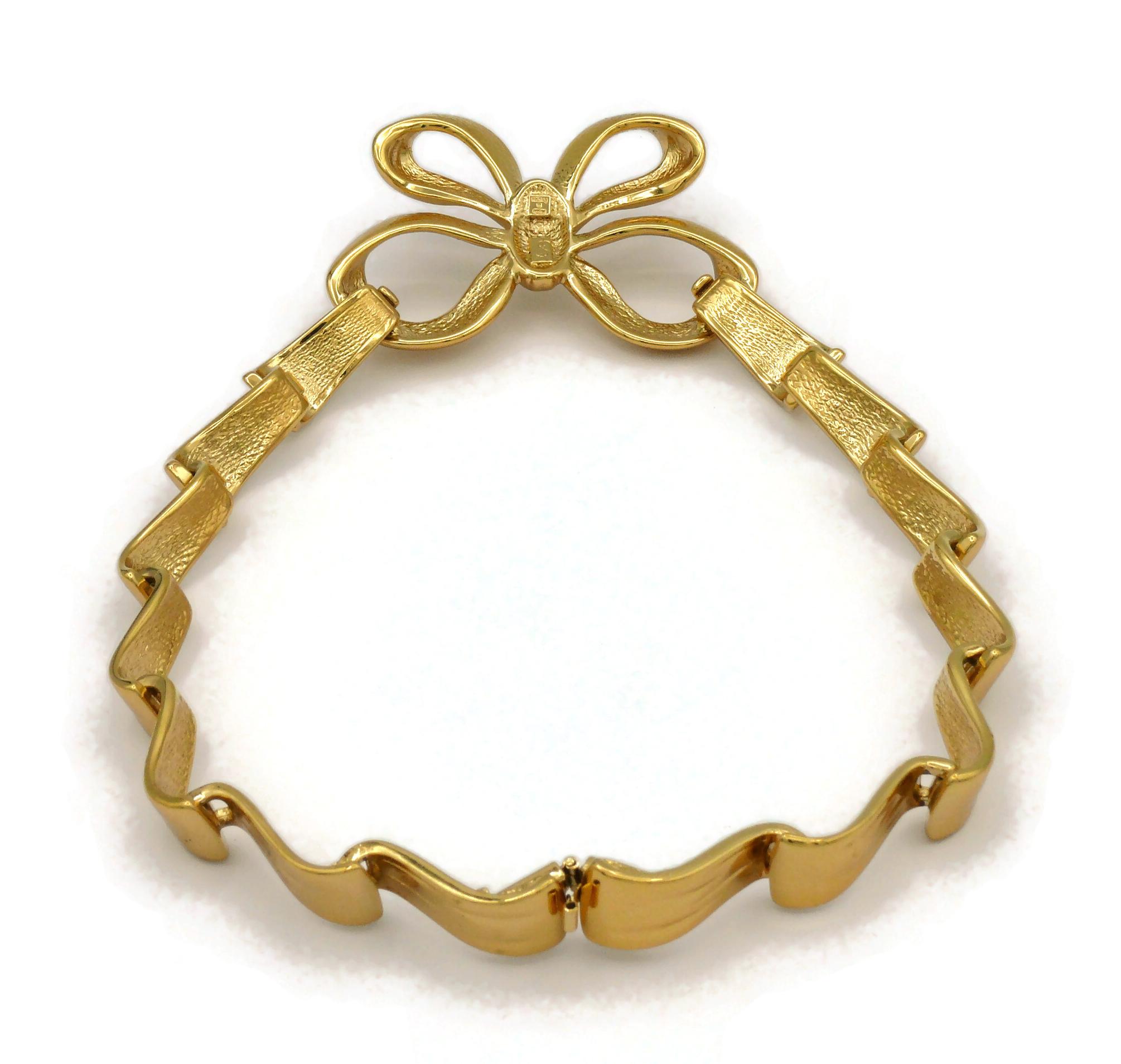 YVES SAINT LAURENT YSL Vintage Gold Tone Bow Ribbon Choker Necklace For Sale 5