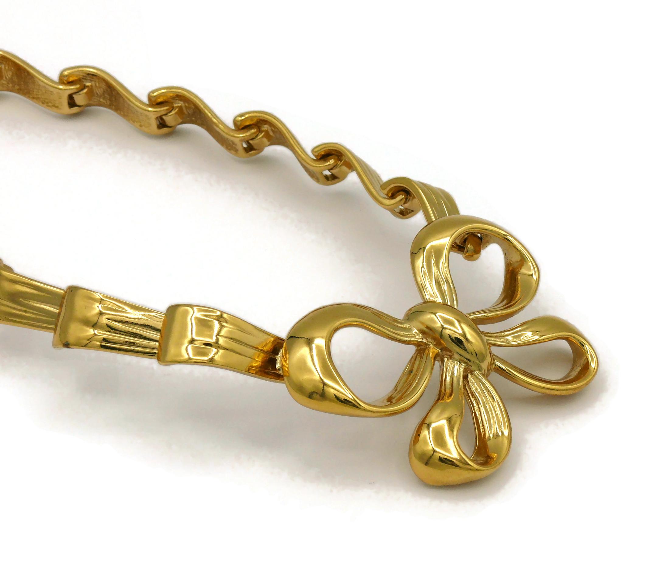 Women's YVES SAINT LAURENT YSL Vintage Gold Tone Bow Ribbon Choker Necklace For Sale