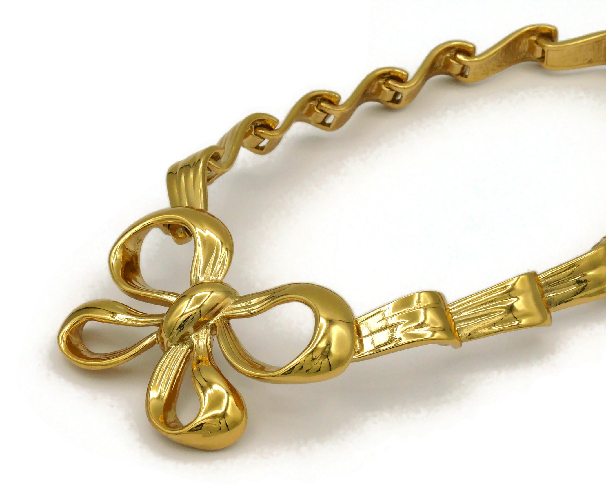 YVES SAINT LAURENT YSL Collar gargantilla lazo vintage tono dorado en venta 4