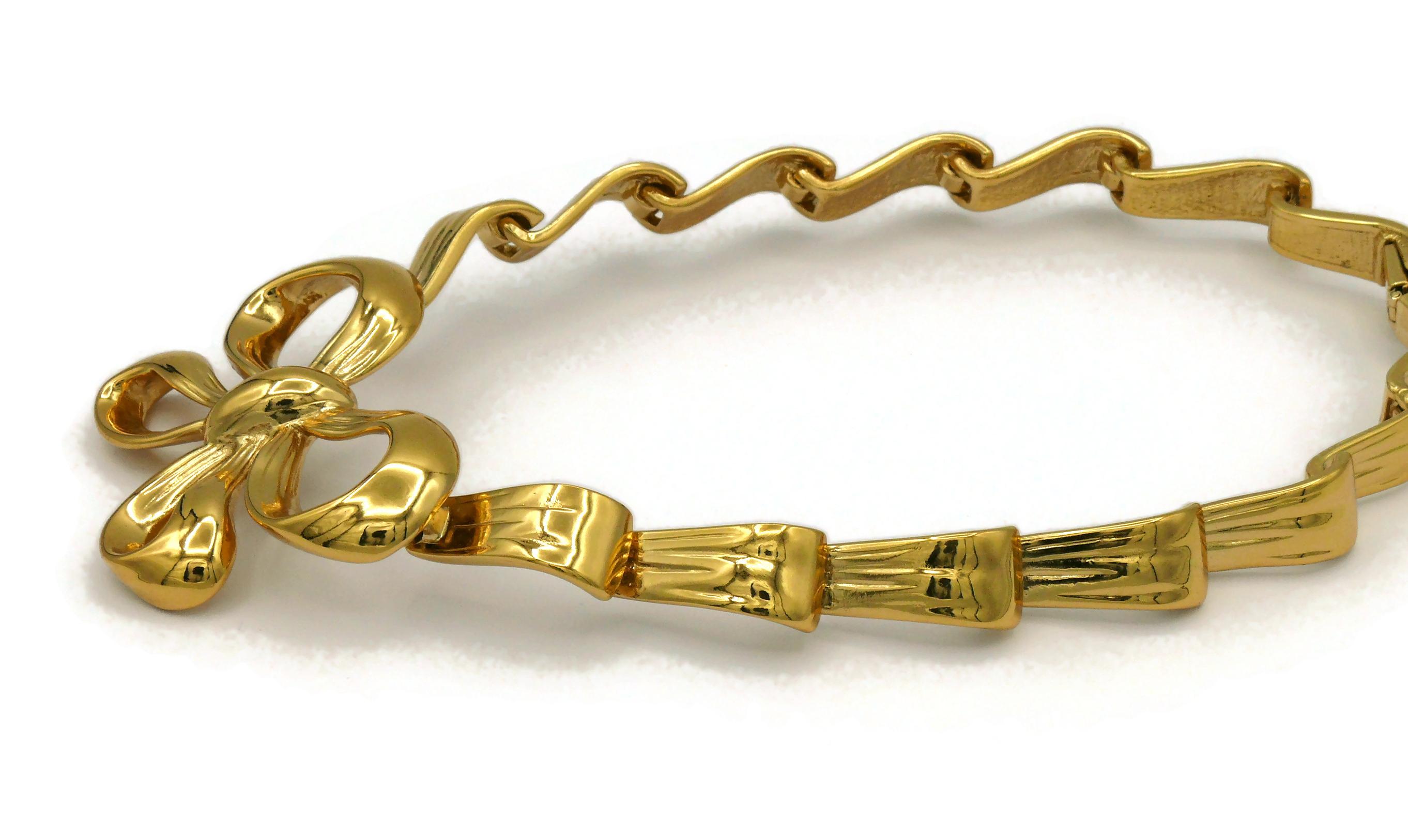 YVES SAINT LAURENT YSL Vintage Gold Tone Bow Ribbon Choker Necklace For Sale 2