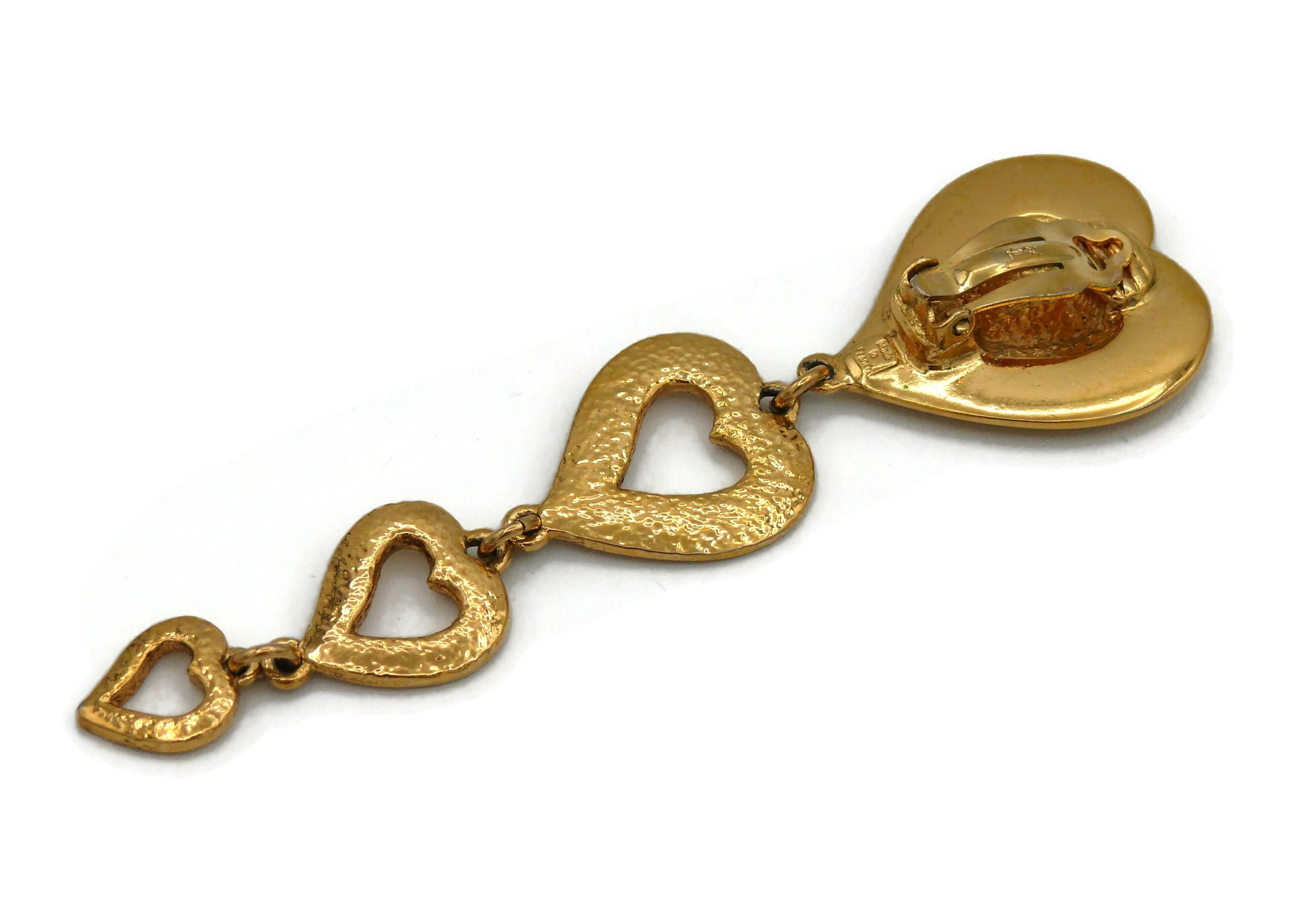 YVES SAINT LAURENT YSL Vintage Gold Tone Cascading Hearts Dangling Earrings For Sale 3