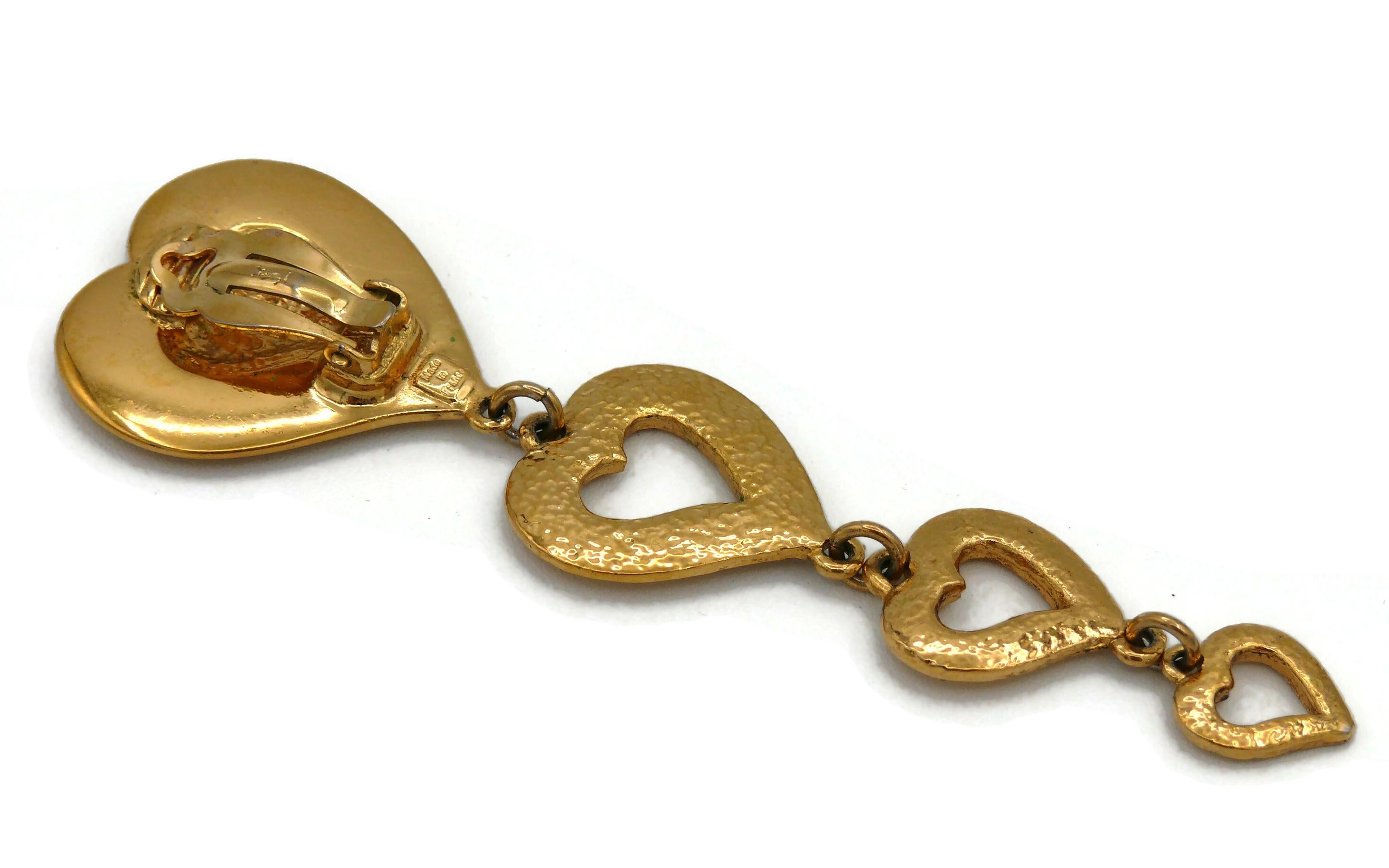 YVES SAINT LAURENT YSL Vintage Gold Tone Cascading Hearts Dangling Earrings For Sale 4