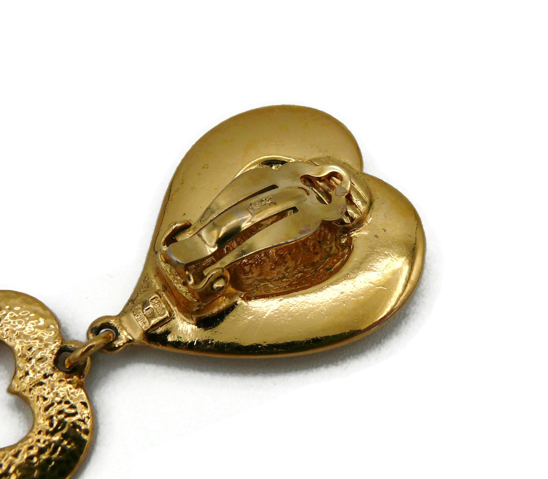 YVES SAINT LAURENT YSL Vintage Goldfarbene kaskadenförmige Ohrringe mit baumelnden Herzen im Angebot 9