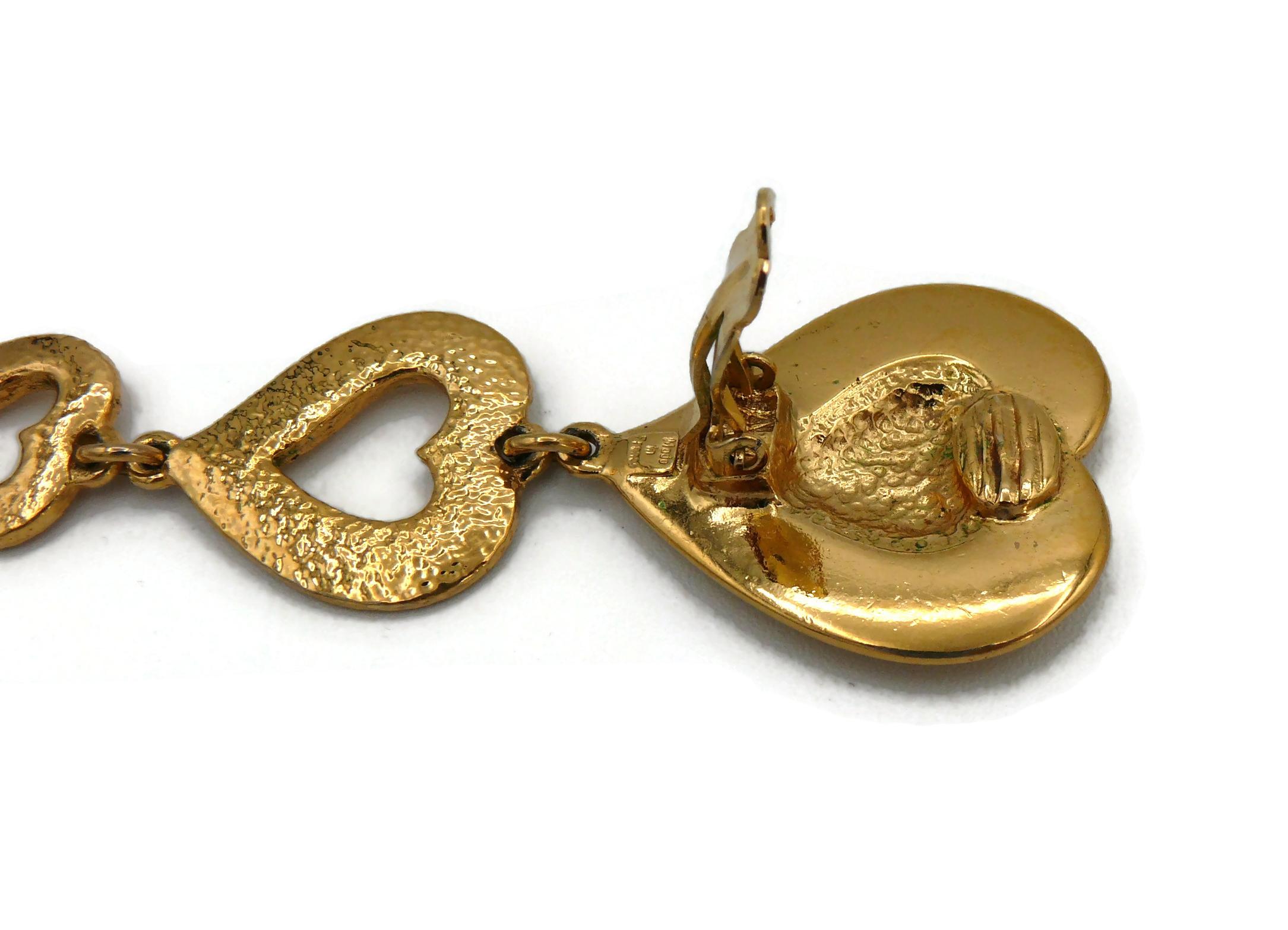 YVES SAINT LAURENT YSL Vintage Goldfarbene kaskadenförmige Ohrringe mit baumelnden Herzen im Angebot 12