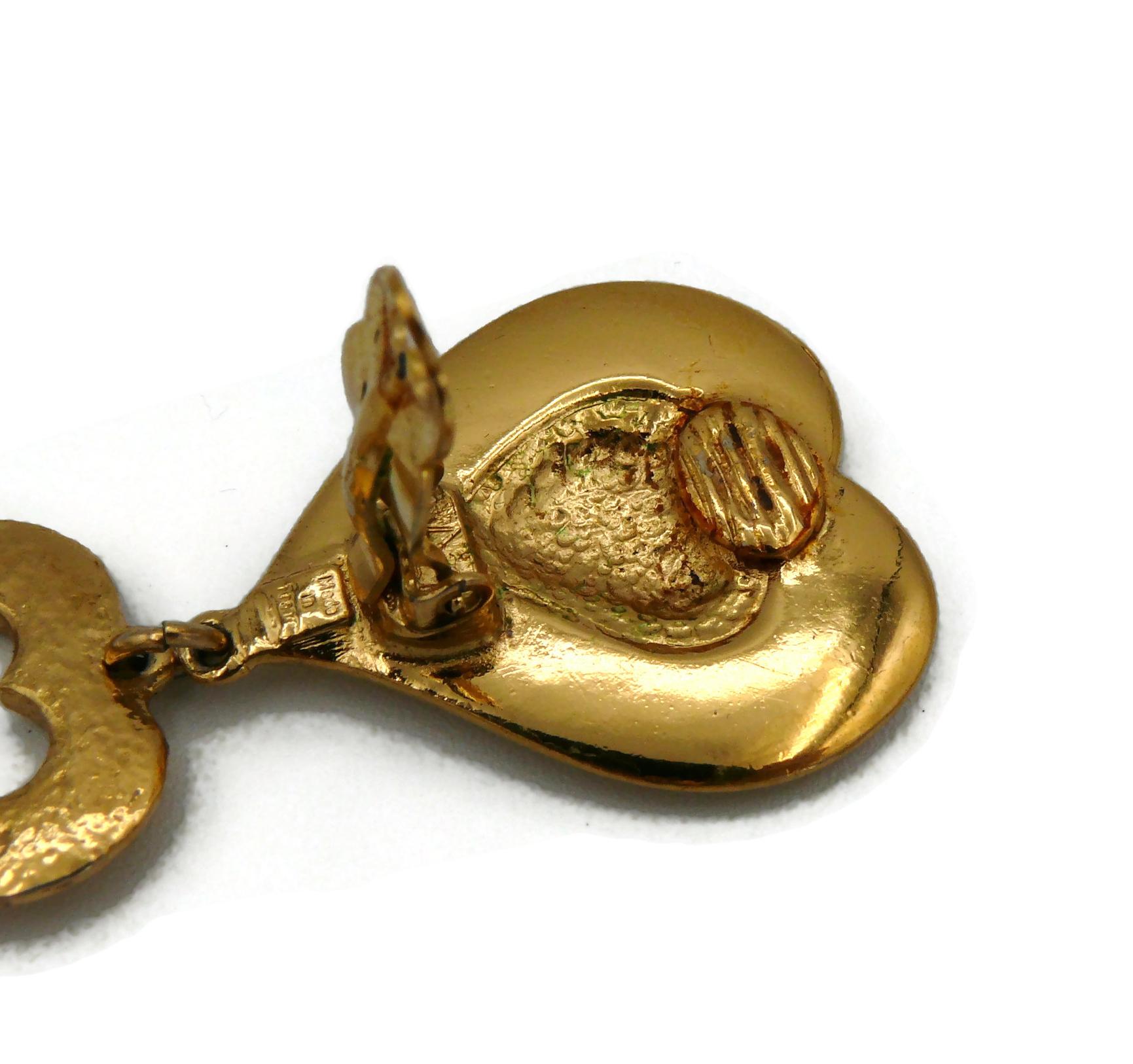 YVES SAINT LAURENT YSL Vintage Goldfarbene kaskadenförmige Ohrringe mit baumelnden Herzen im Angebot 13