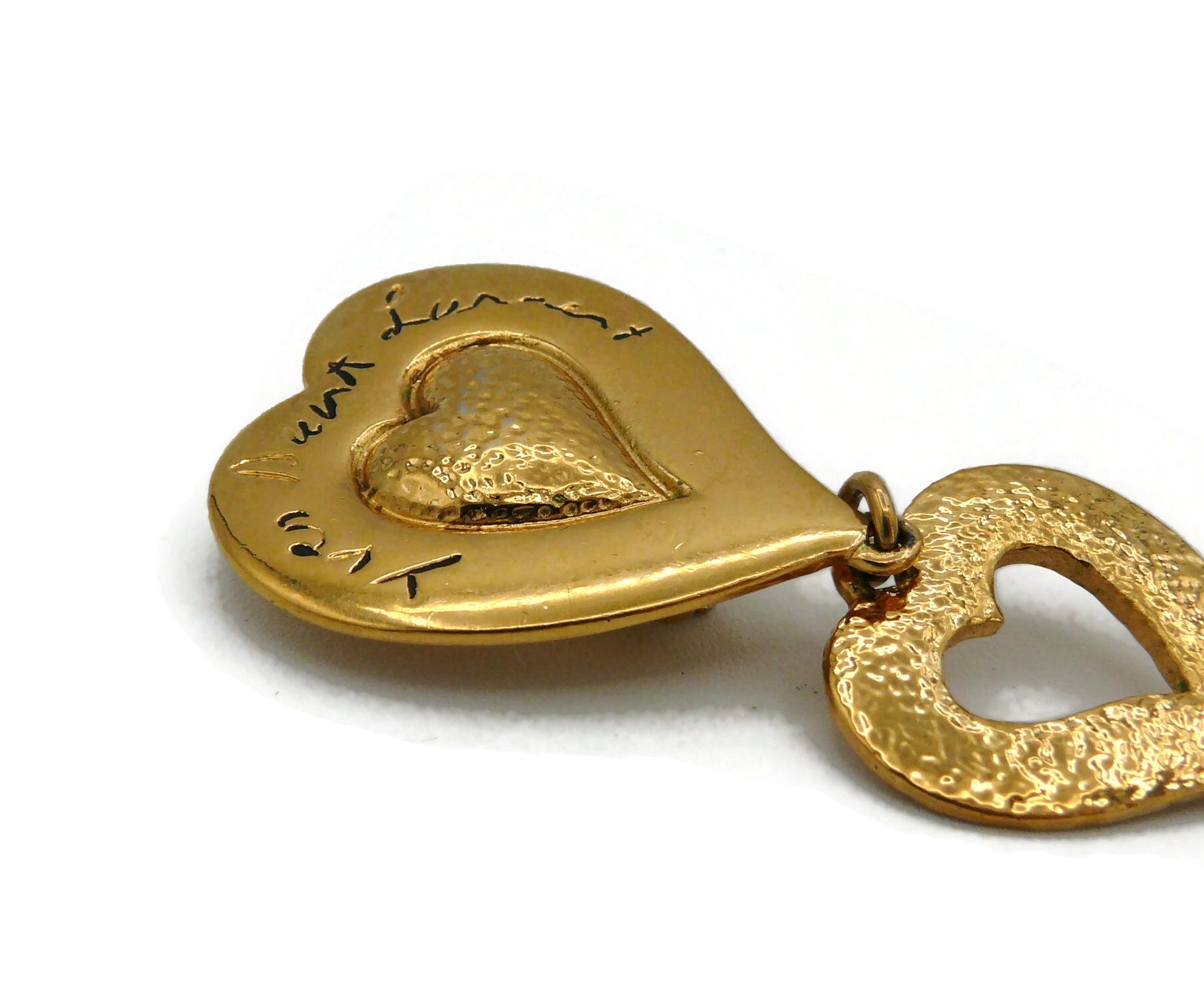 YVES SAINT LAURENT YSL Vintage Goldfarbene kaskadenförmige Ohrringe mit baumelnden Herzen im Angebot 14