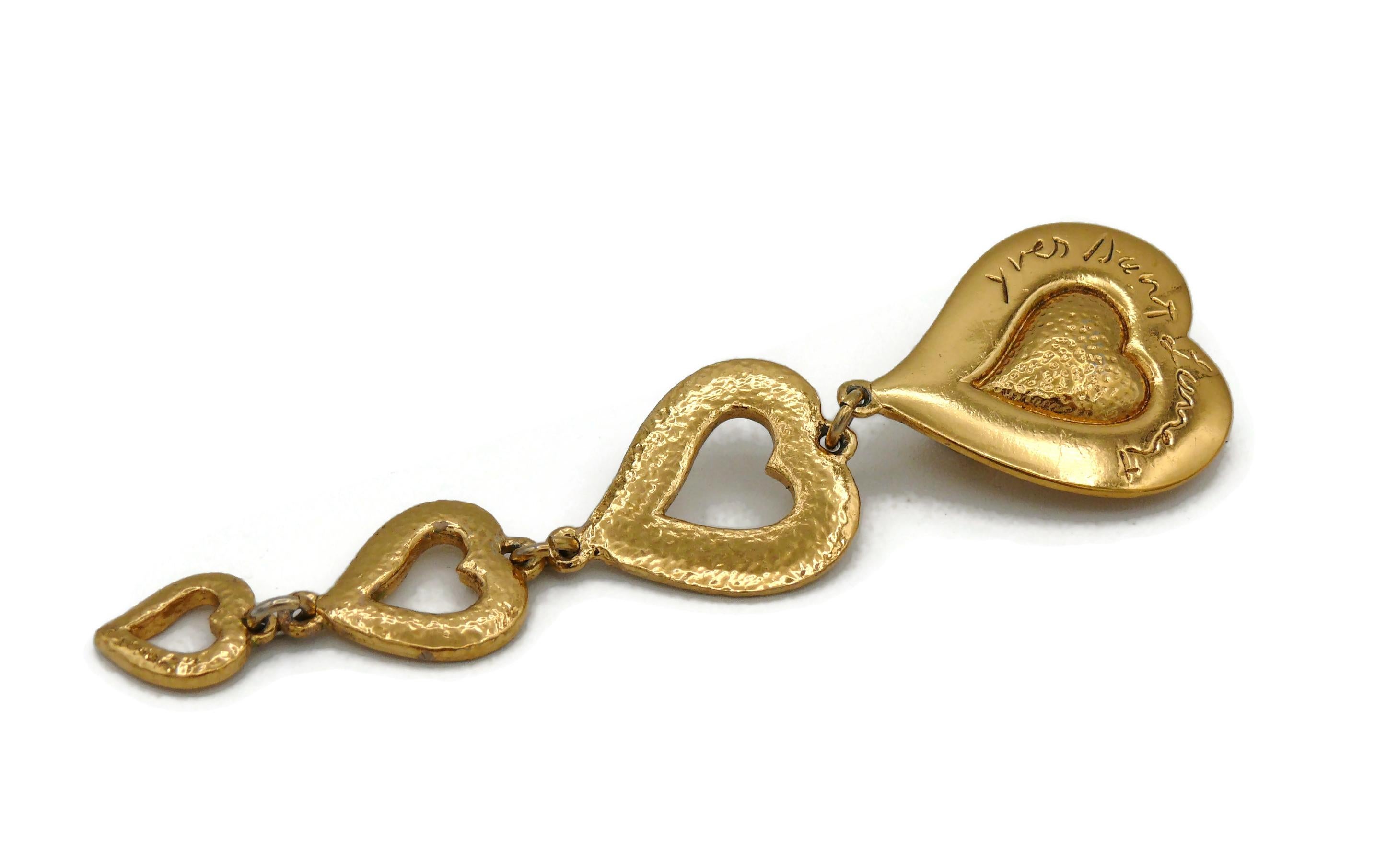 YVES SAINT LAURENT YSL Vintage Gold Tone Cascading Hearts Dangling Earrings For Sale 1