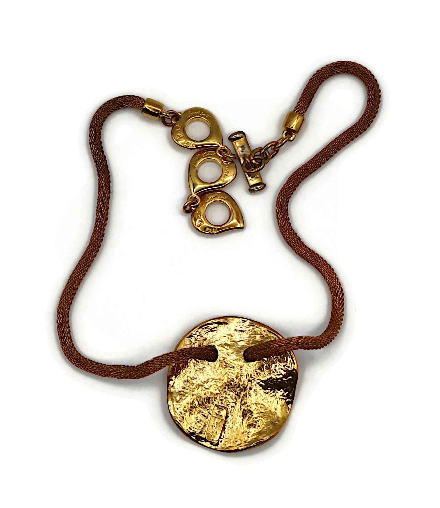 YVES SAINT LAURENT YSL Vintage Gold Tone Creased Disc Medallion Necklace For Sale 8