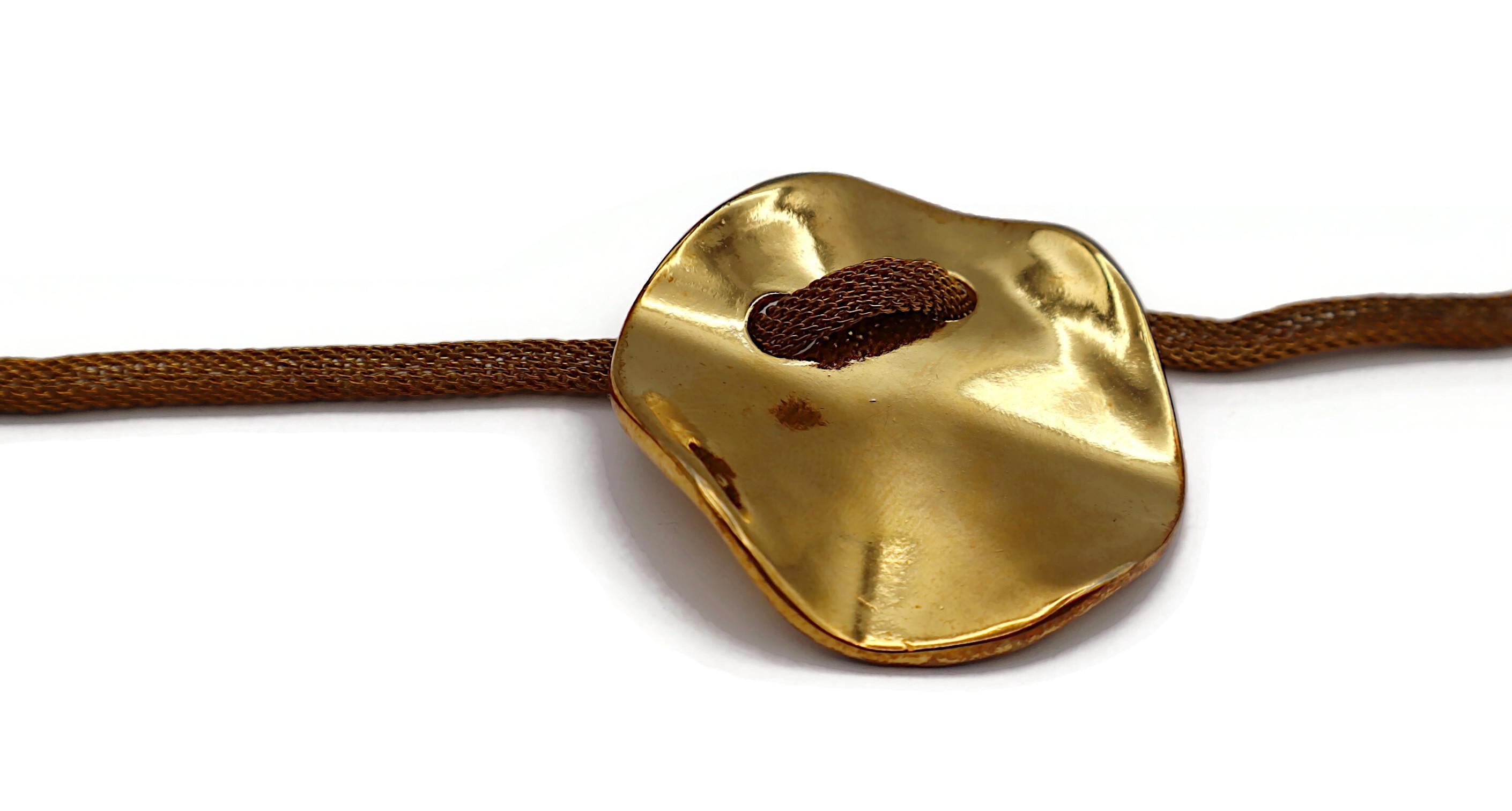 YVES SAINT LAURENT YSL Vintage Gold Tone Creased Disc Medallion Necklace For Sale 3