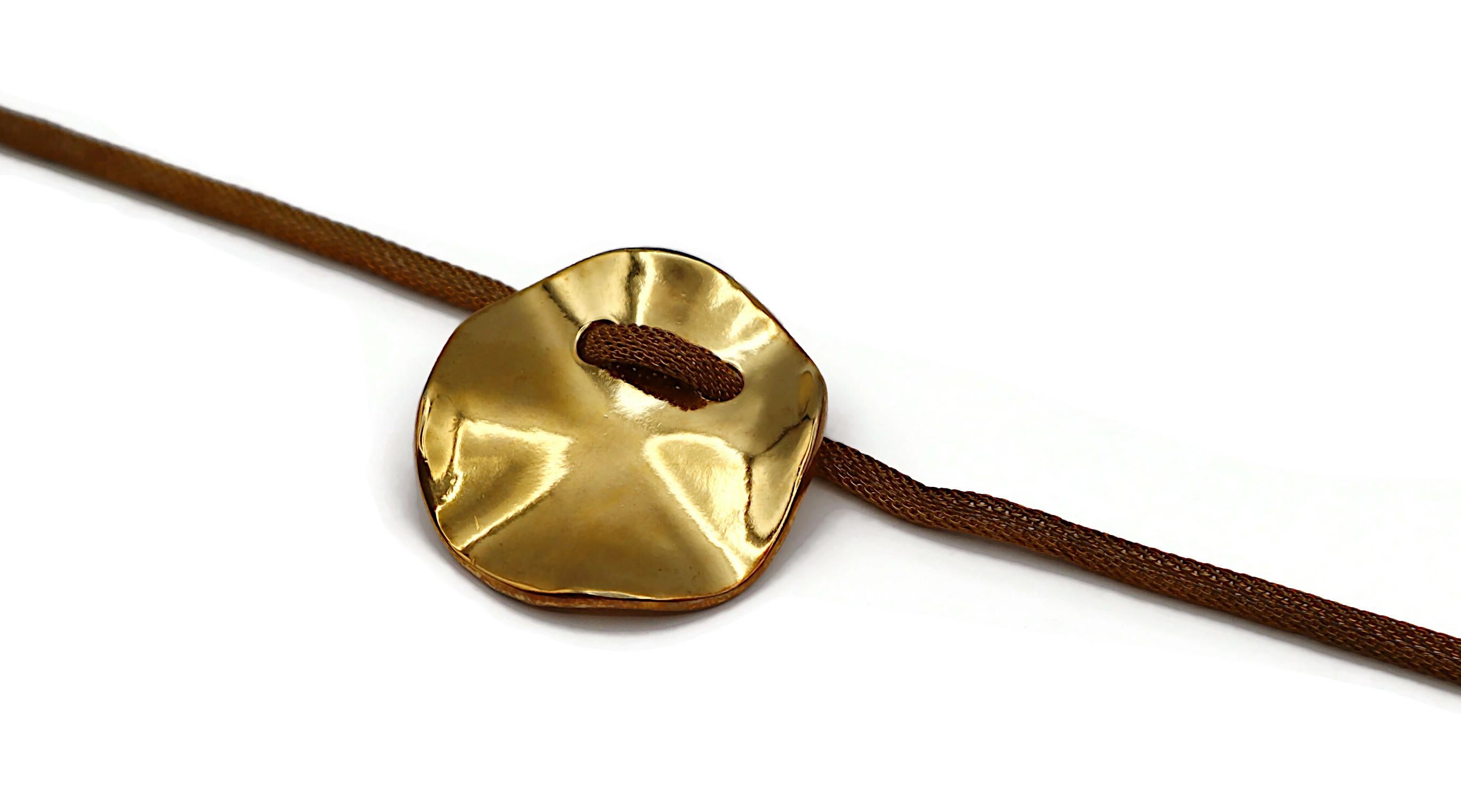 YVES SAINT LAURENT YSL Vintage Gold Tone Creased Disc Medallion Necklace For Sale 4