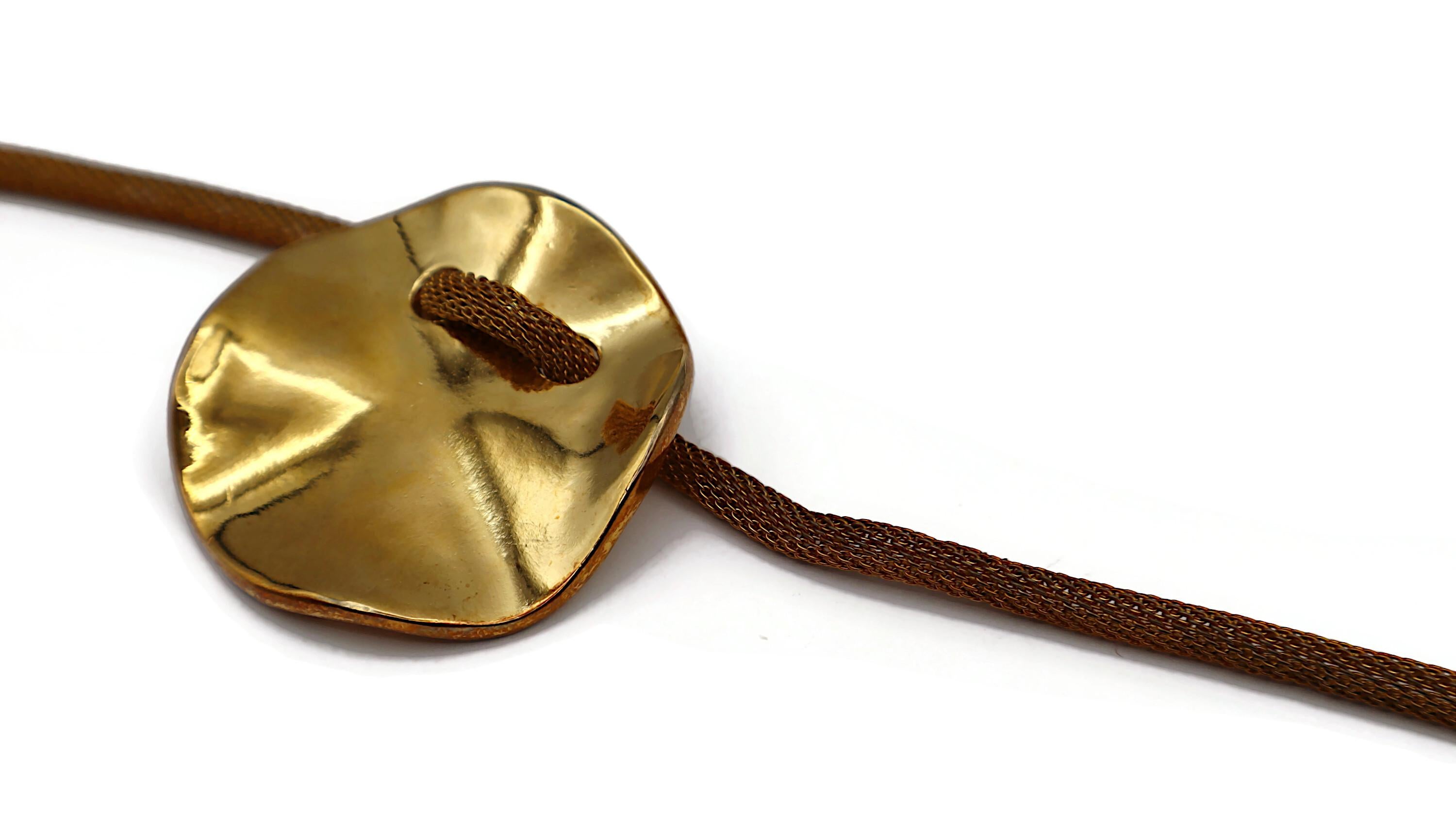 YVES SAINT LAURENT YSL Vintage Gold Tone Creased Disc Medallion Necklace For Sale 5