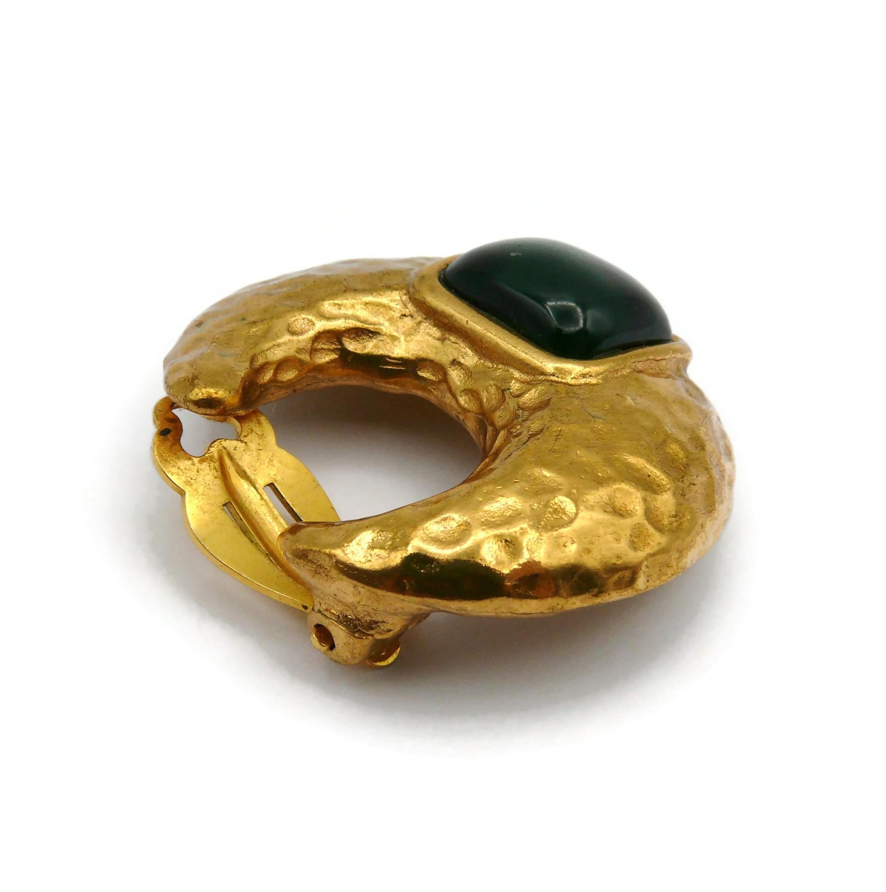 YVES SAINT LAURENT YSL Vintage Gold Tone Crescent Green Resin Clip-On Earrings For Sale 3