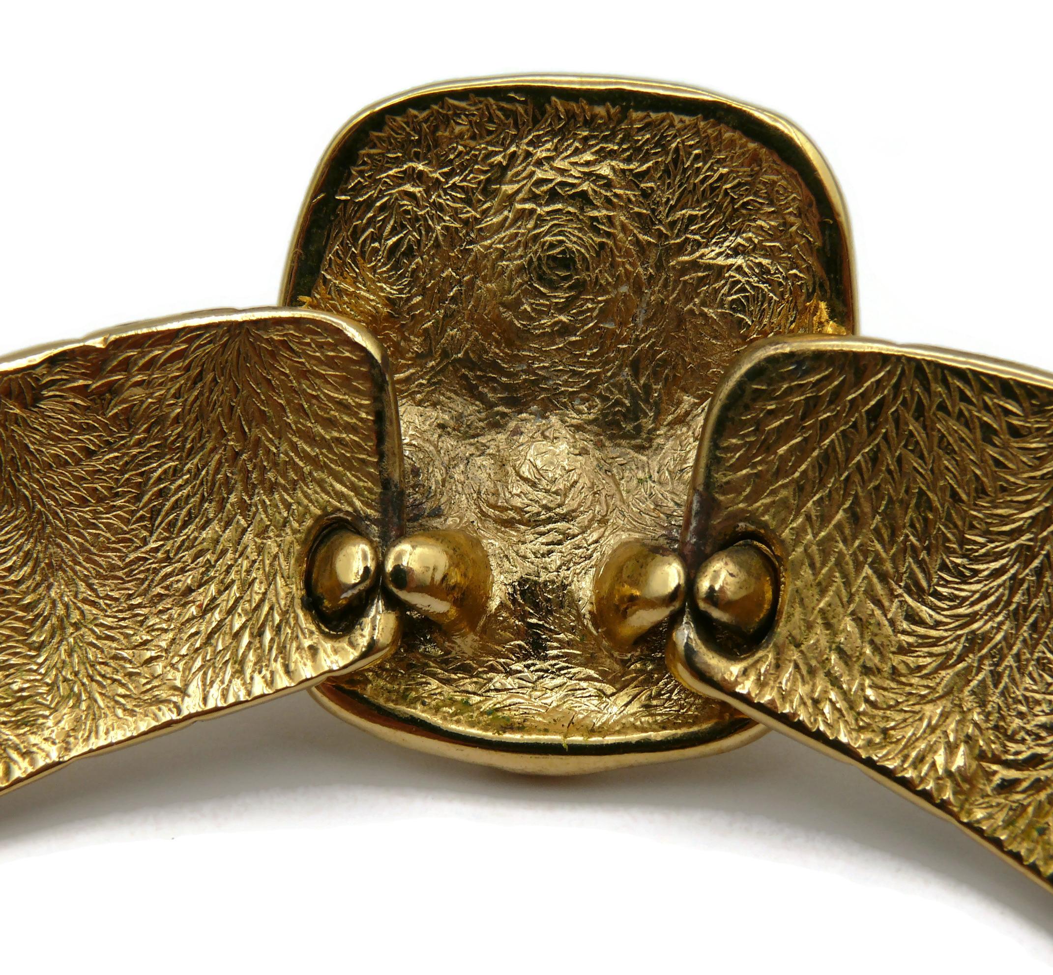 YVES SAINT LAURENT YSL Vintage Gold Tone Croc Choker Necklace & Earrings Set 6