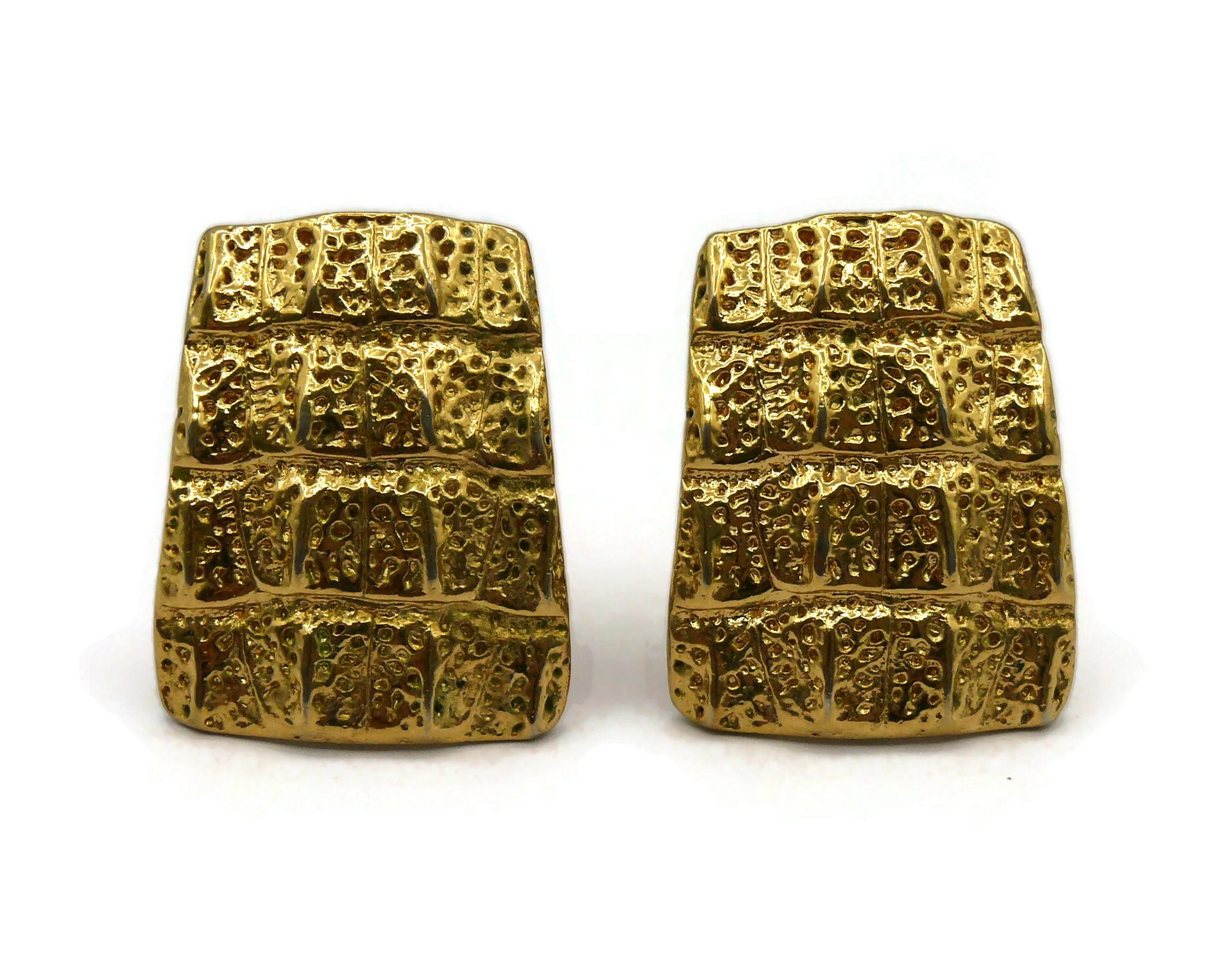 YVES SAINT LAURENT YSL Vintage Gold Tone Croc Choker Necklace & Earrings Set 7