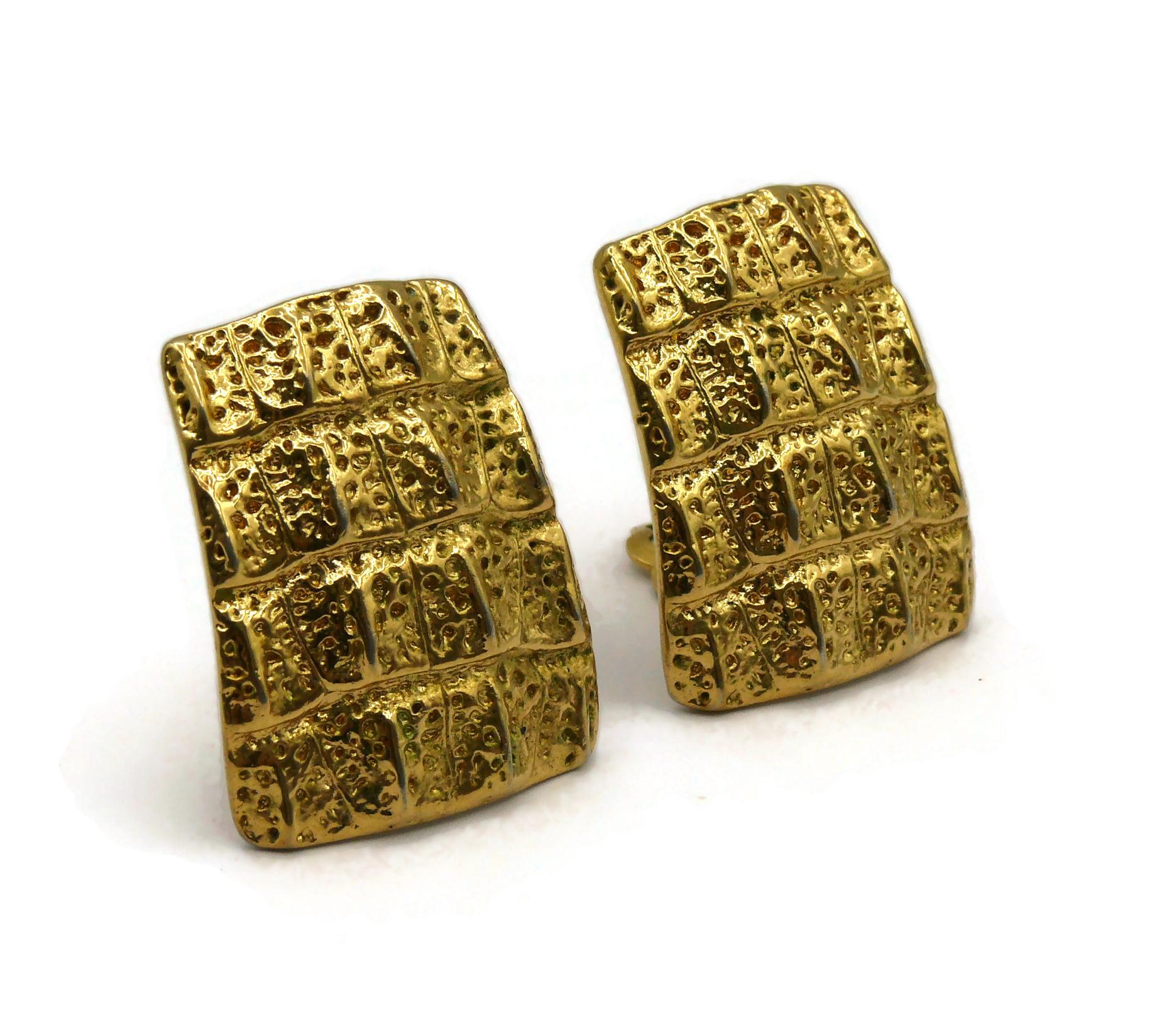 YVES SAINT LAURENT YSL Vintage Gold Tone Croc Choker Necklace & Earrings Set 8