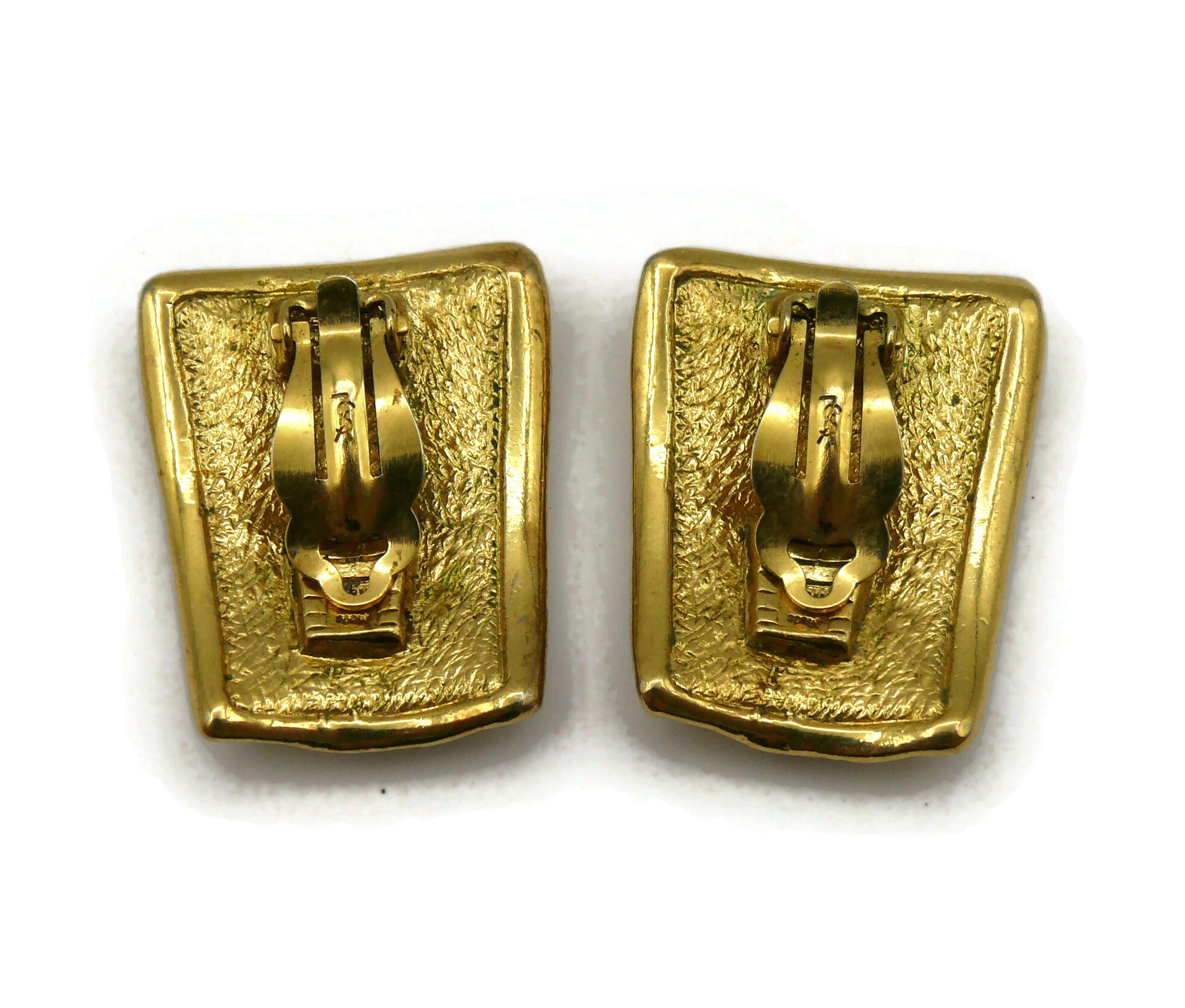 YVES SAINT LAURENT YSL Vintage Gold Tone Croc Choker Necklace & Earrings Set 11
